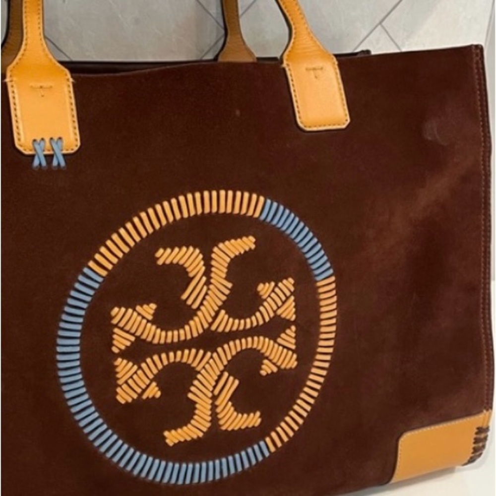 Tory Burch Suede and Leather Whipstitch Ella Tote *see details in photos